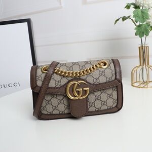 Gucci Beige & Brown GG Marmont Shoulder Bag with Gold Hardware